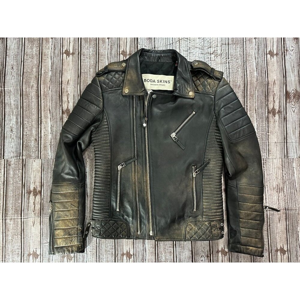 Boda skins Michael Kay Leather jacket size XS color Black and gold NWOT mspr 649